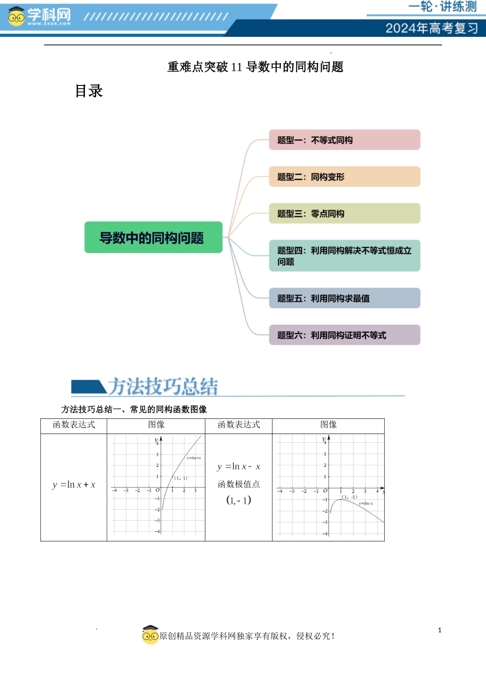 重难点突破11 导数中的同构问题（六大题型）（原卷版）.docx_第1页