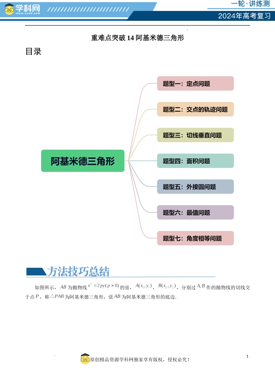 重难点突破14 阿基米德三角形 （七大题型）（解析版）.docx_第1页