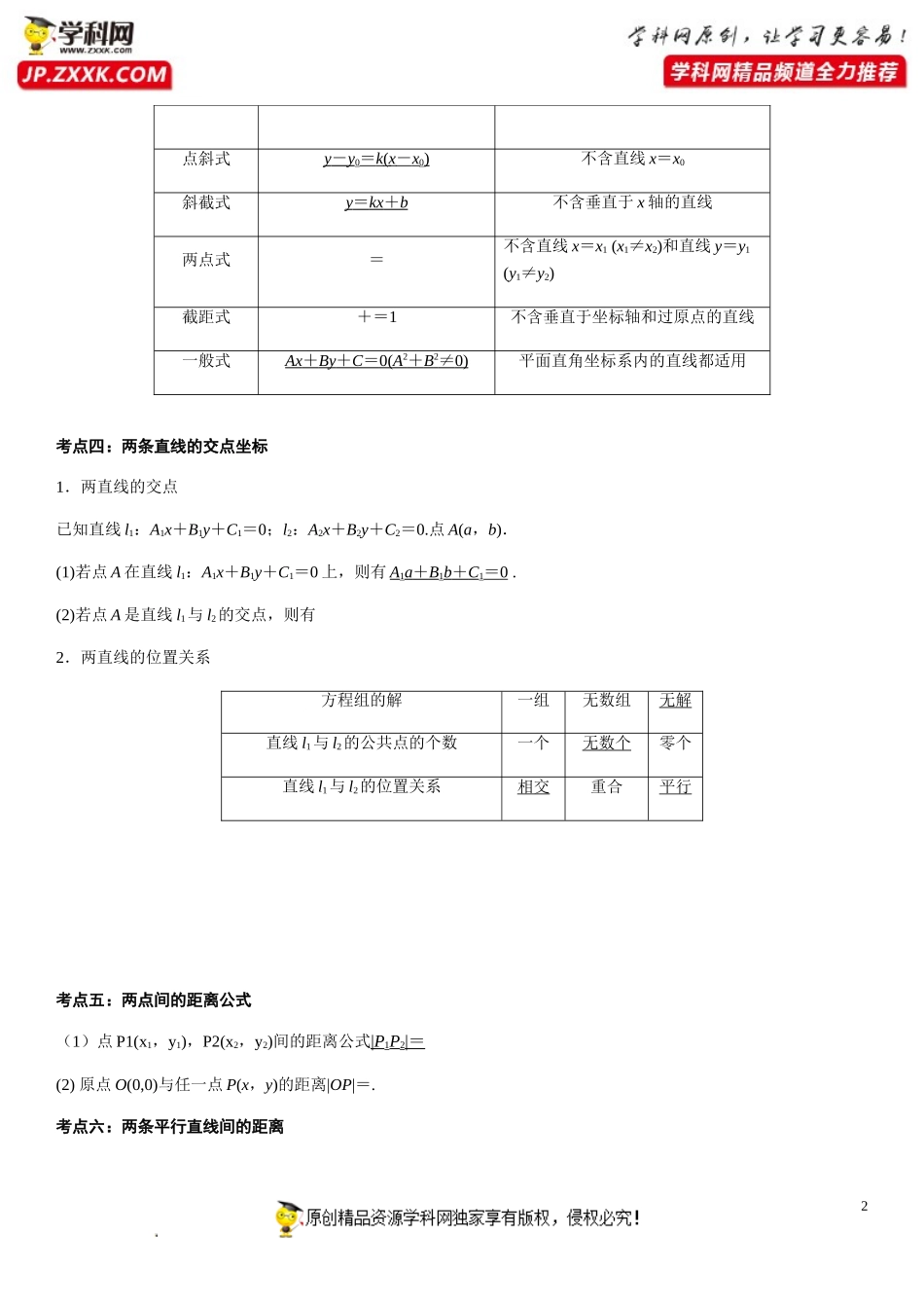 专题二 直线和圆的方程（考点题型归纳）-2021-2022学年高二数学上学期《考点•题型•难点》期末高效复习（人教A版2019选择性必修第一、二册）.doc_第2页