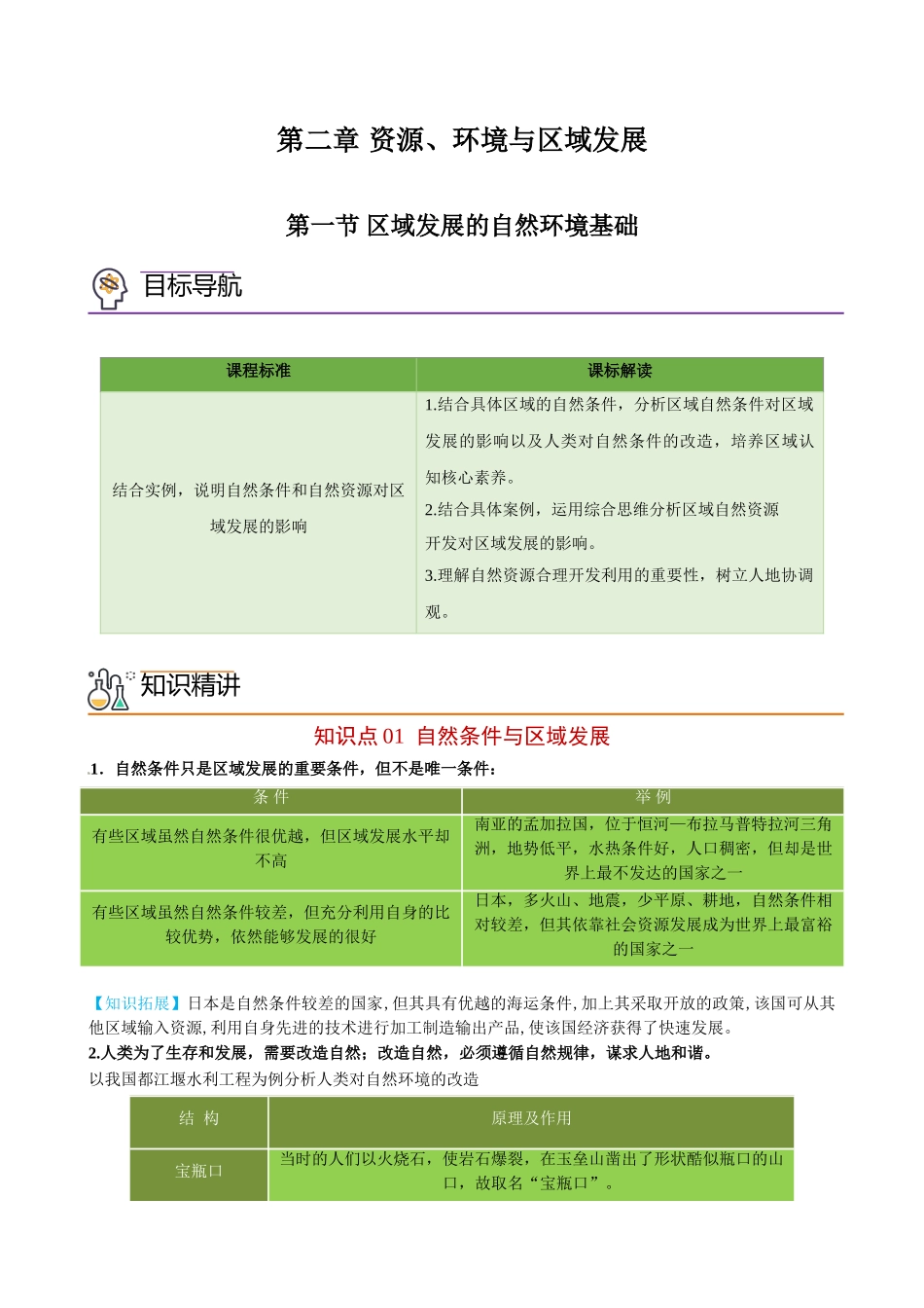2.1 区域发展的自然环境基础（学生版）-高二地理同步精品讲义（人教版2019选择性必修2）.doc_第1页