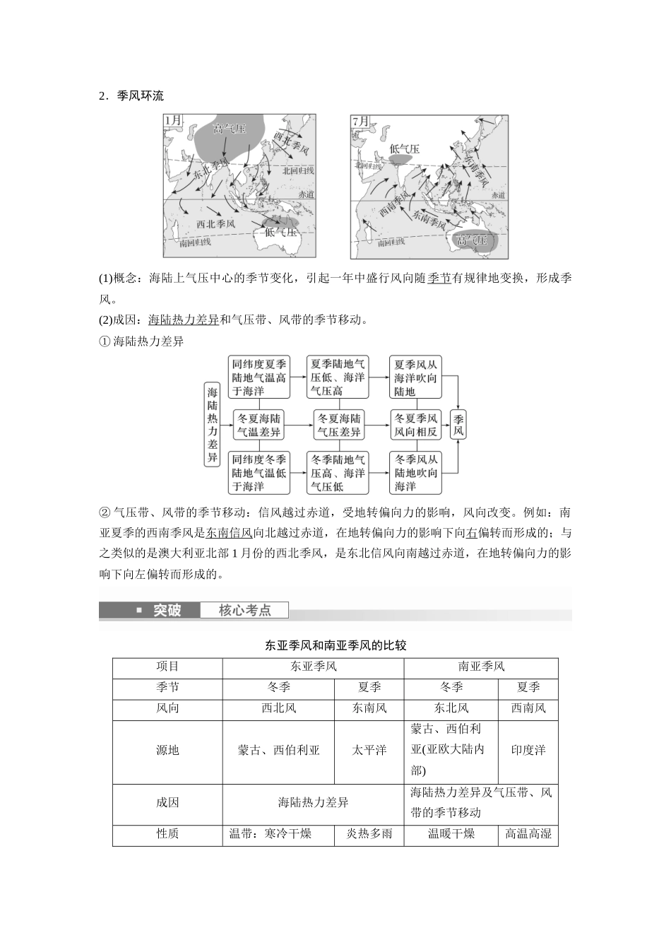 2024年高考地理一轮复习（新人教版） 第1部分　第3章　第3讲　课时17　海陆分布对气压带和风带的影响.docx_第2页