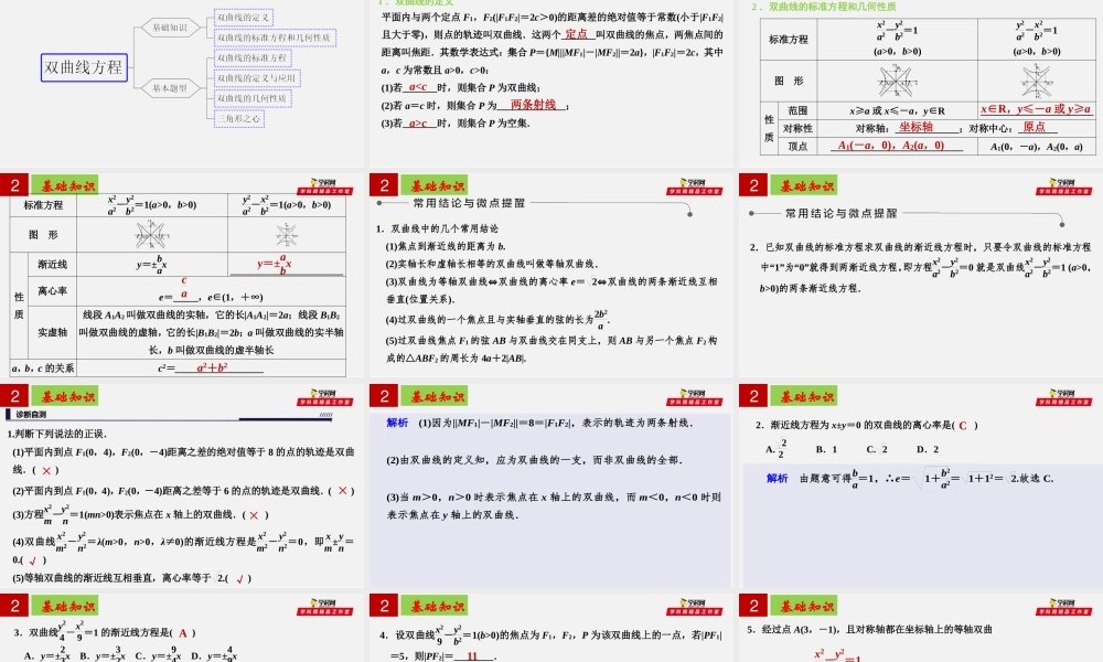 [30650234]第三章圆锥曲线方程—双曲线【复习课件】-2021-2022学年高二数学单元复习过过过（人教A版2019选择性必修第一册 第二册）.pptx