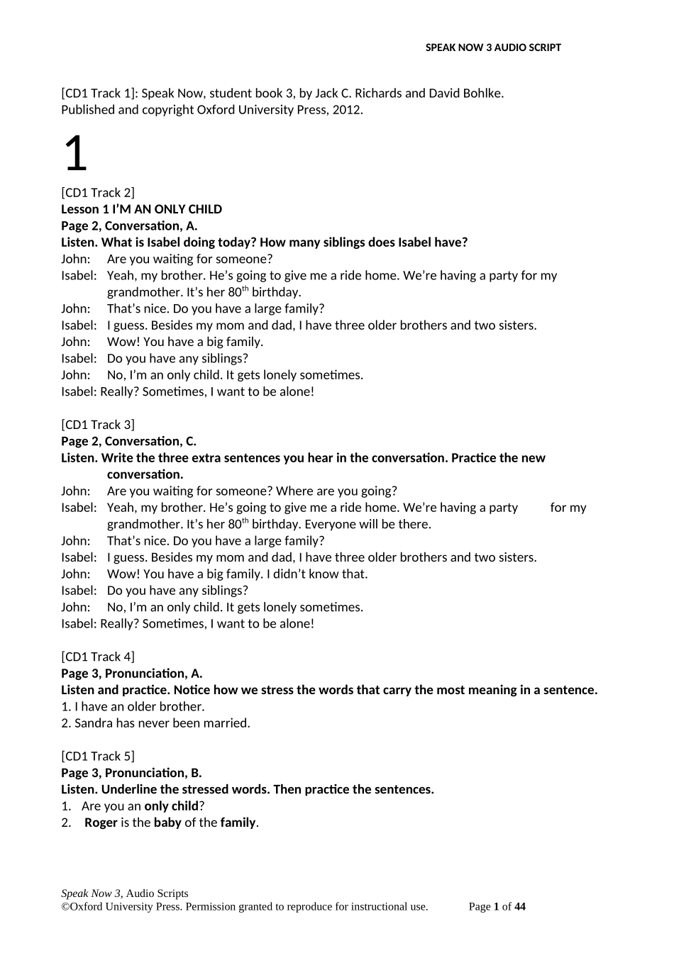 Speak Now 3 - Class Audio Script.doc_第1页