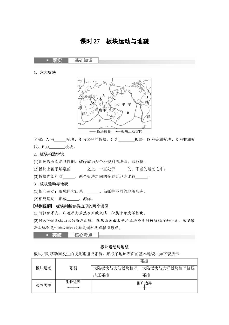 第一部分　第五章　第2讲　课时27　板块运动与地貌.docx_第1页
