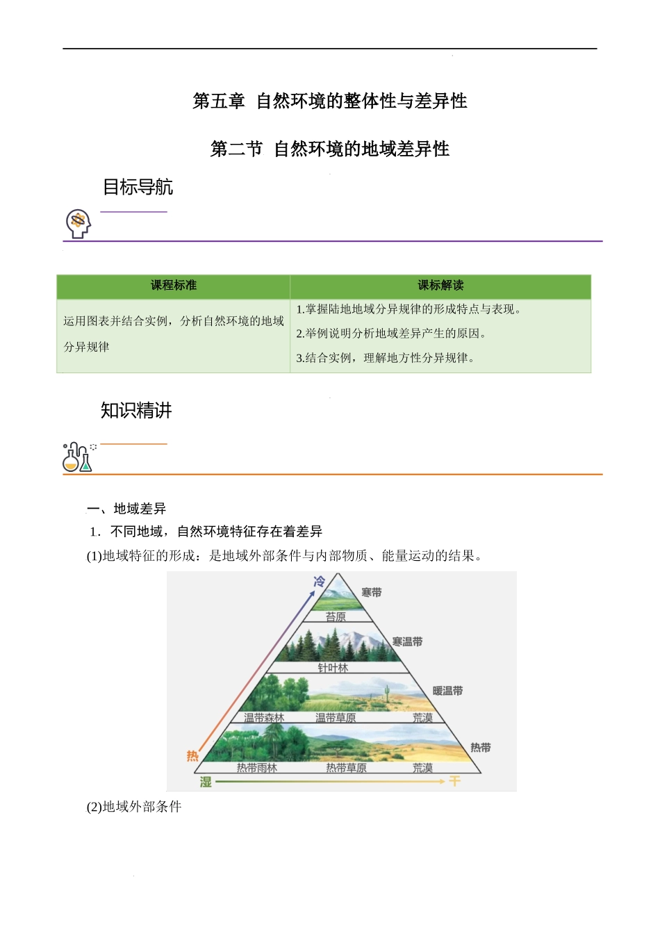 5.2 自然环境的地域差异性（学生版）-高二地理同步精品讲义（人教版2019选择性必修1）.docx_第1页