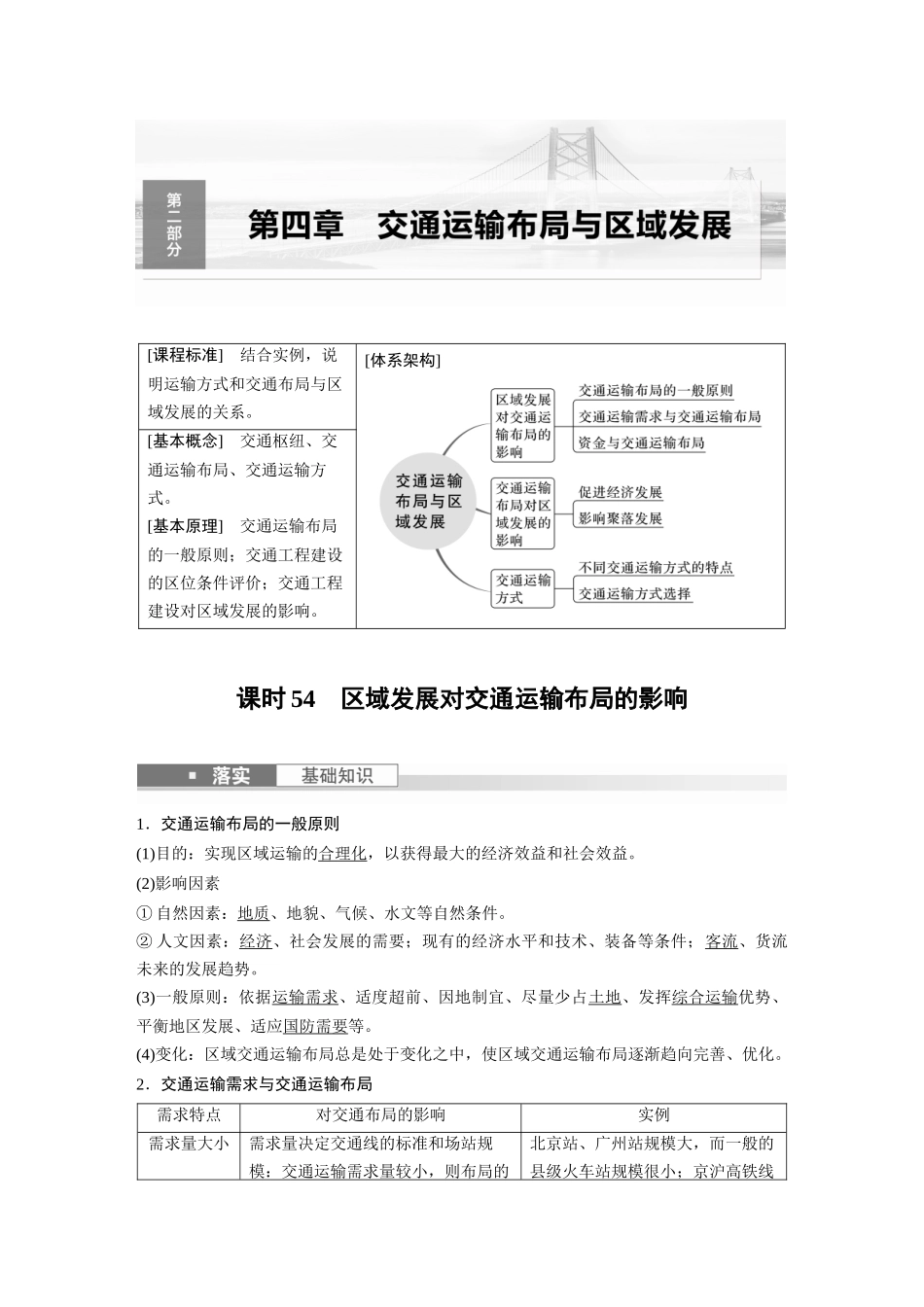 2024年高考地理一轮复习（新人教版） 第2部分　第4章　课时54　区域发展对交通运输布局的影响.docx_第1页