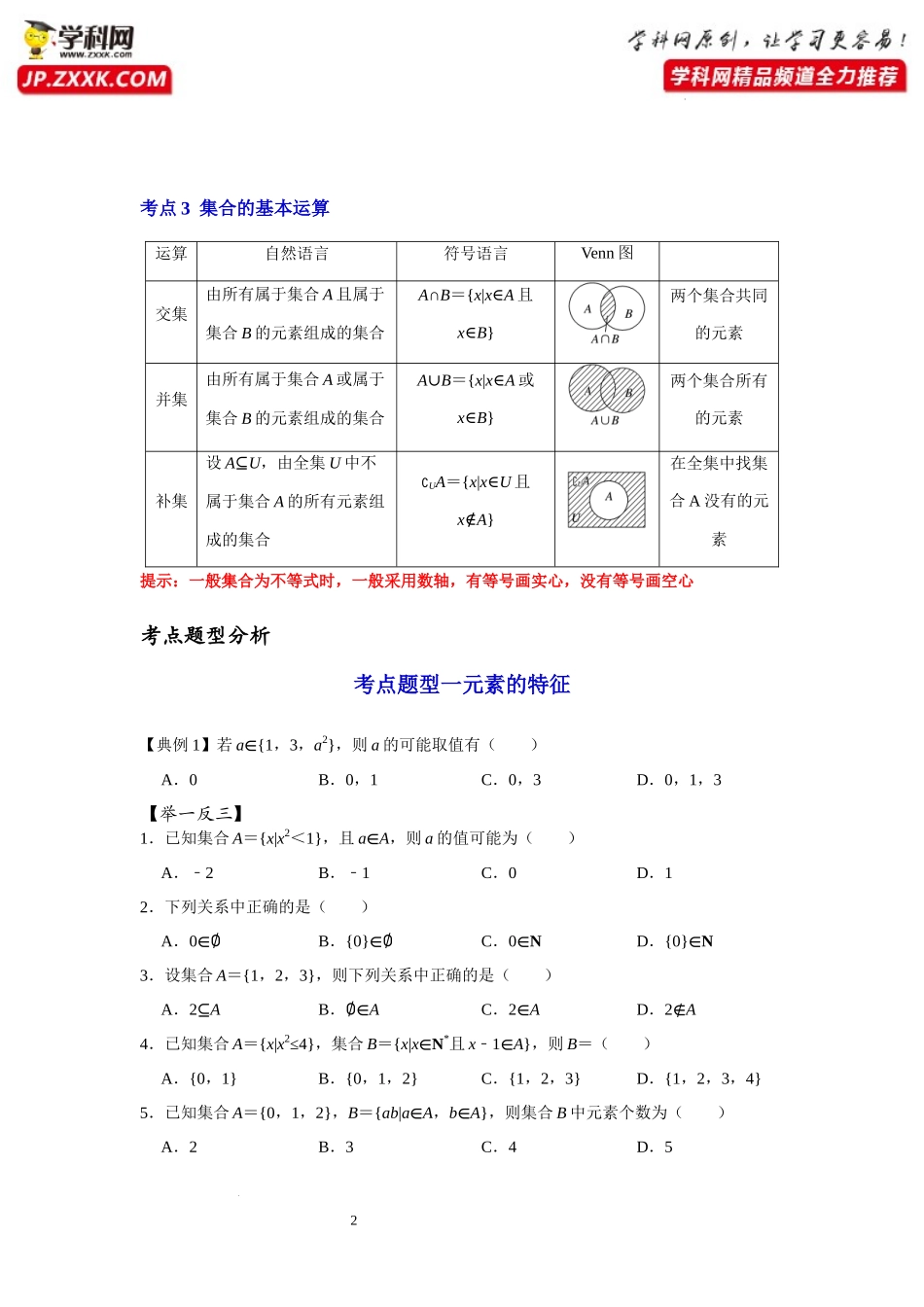 （高考链接）专题01集合复习-2022-2023学年高一数学《同步考点解读·专题训练》（人教A版2019必修第一册）.docx_第2页