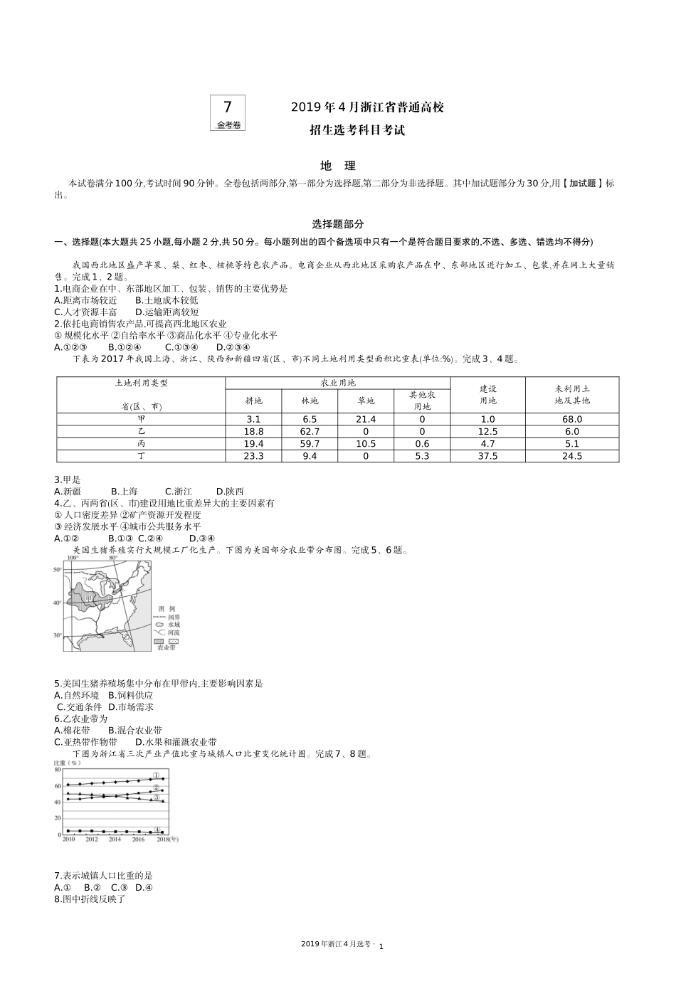 7.2019浙江4月地理.docx_第1页