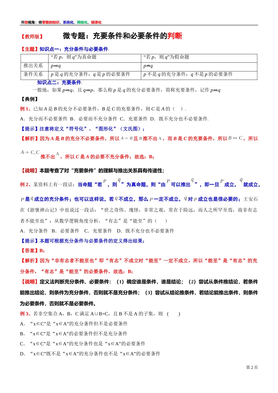 [30680249] 微专题：充要条件和必要条件的判断-2021-2022学年高一上学期数学沪教版（2020）必修第一册.doc_第2页