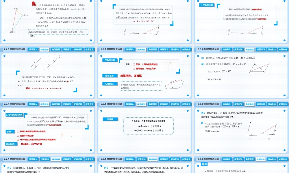 2.2.1 向量的加法运算（课件）-【中职专用】2023-2024学年高二数学同步精品课堂（高教版2021·拓展模块一上册）.pptx