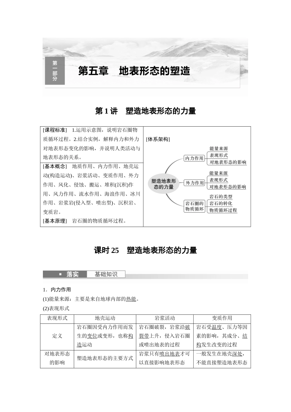 2024年高考地理一轮复习（新人教版） 第1部分　第5章　第1讲　课时25　塑造地表形态的力量.docx_第1页