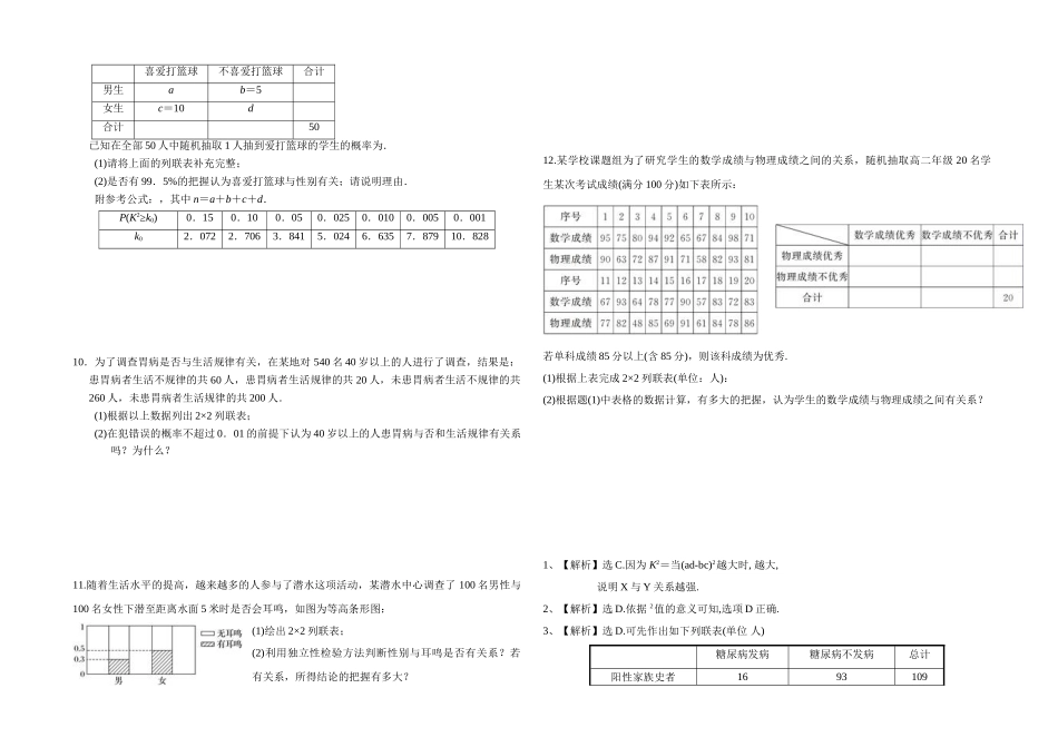 3.2独立性检验的基本思想及其初步应用-2020-2021学年人教A版高中数学选修2-3同步课时练.doc_第2页