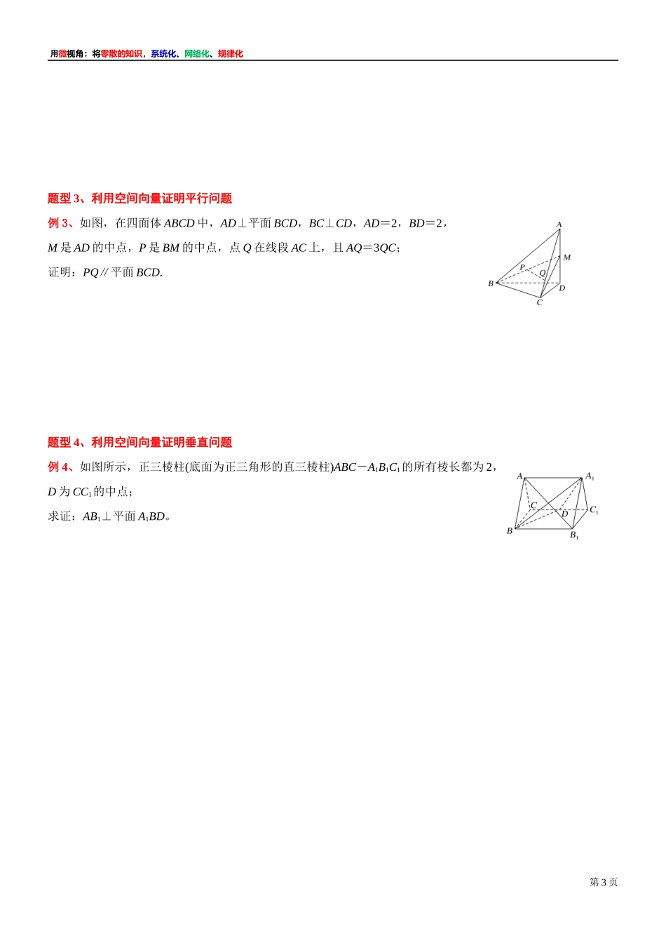 4 微专题：利用空间向量证明平行与垂直(用空间向量解答立体几何问题)-上海外国语大学附属浦东外国语学校2022届高考数学二轮复习专题讲义.docx_第3页