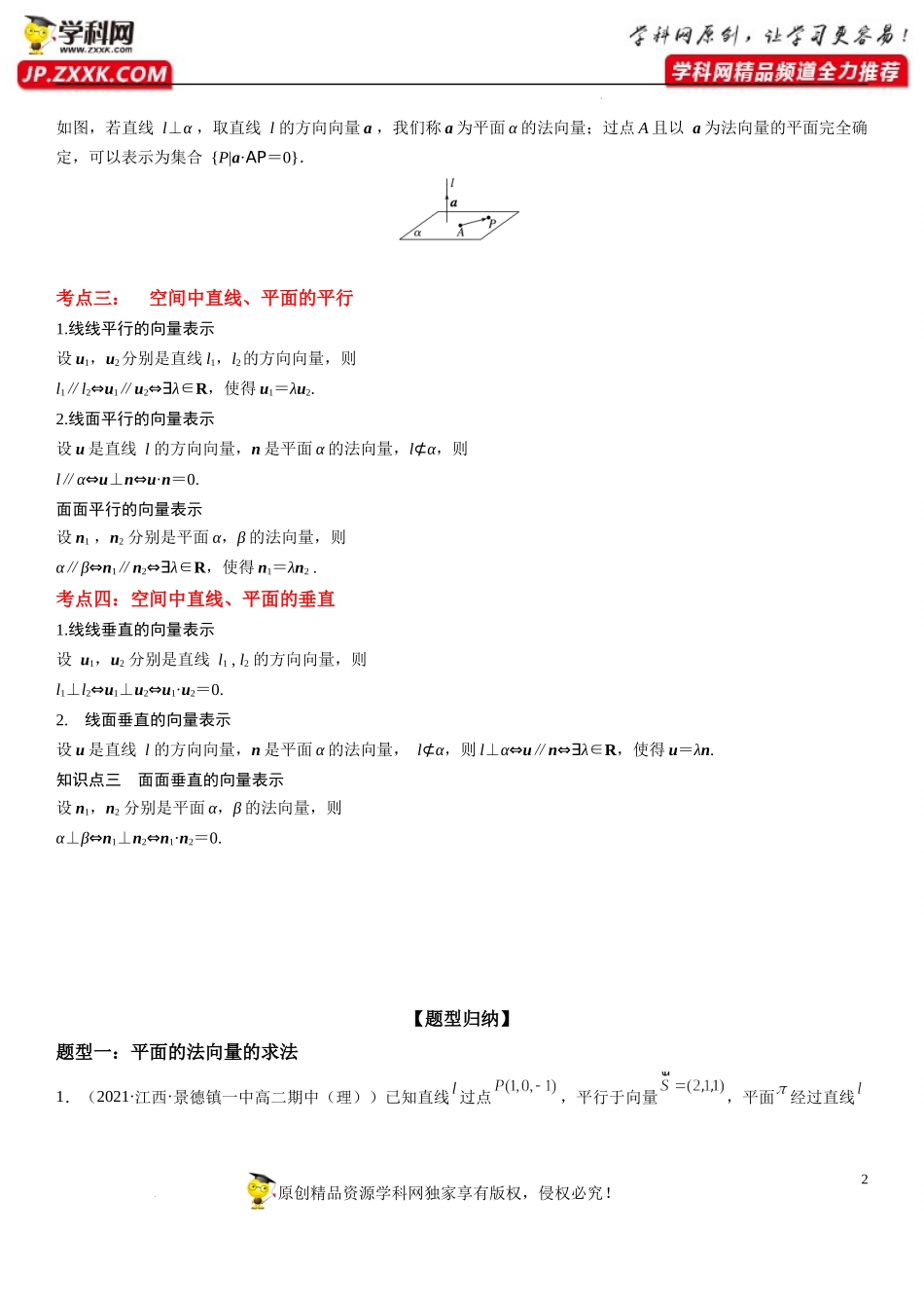 1.4.1 用空间向量研究直线、平面的位置关系-2022-2023学年高二数学《考点•题型 •技巧》精讲与精练高分突破系列（人教A版2019选择性必修第一册）.docx_第2页