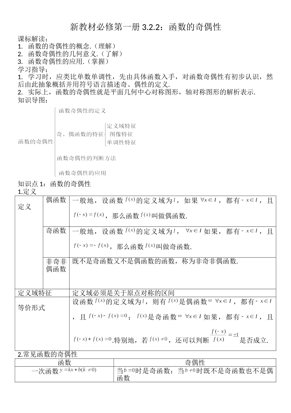 3.2.2函数的奇偶性-【新教材】人教A版（2019）高中数学必修第一册讲义.doc_第1页