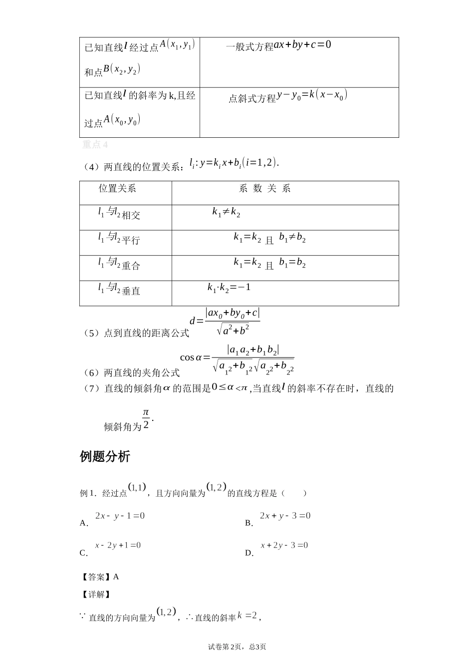 [28872720]2022届高考数学沪教版一轮复习-讲义专题15坐标平面上的直线复习与检测.docx_第2页