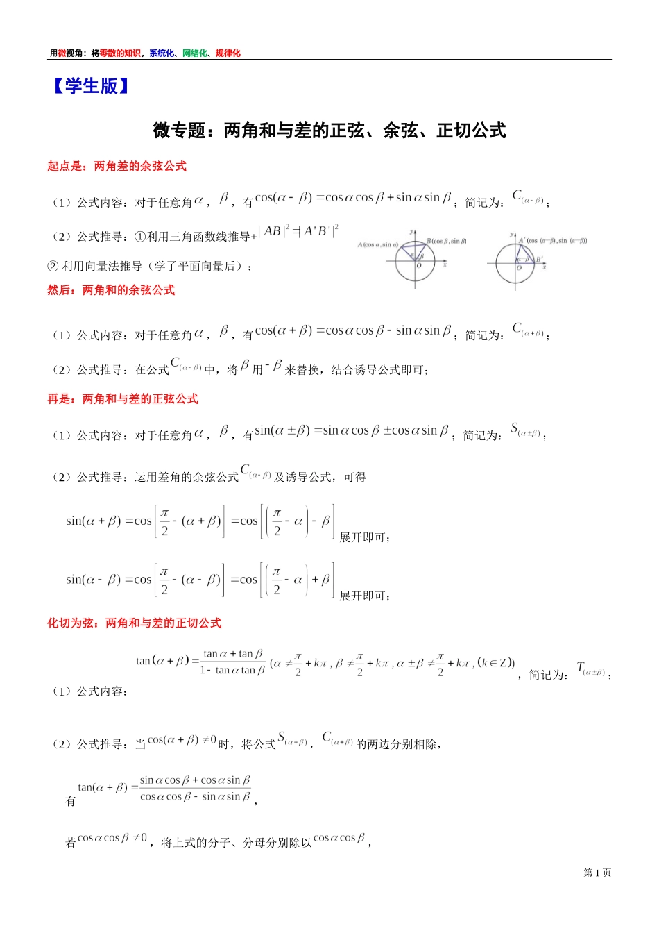 [32452855]7、微专题：两角和与差的正弦、余弦、正切公式-讲义-2021-2022学年高中数学沪教版（2020）必修第二册.docx_第1页