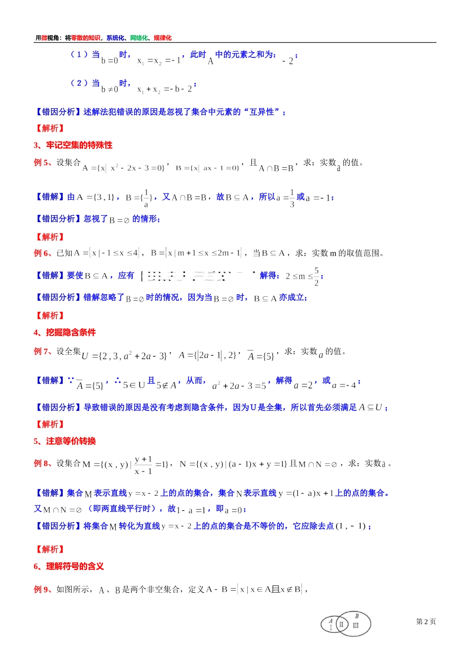 [30680248] 微专题：析错正解集合问题中的易错点-2021-2022学年高一上学期数学沪教版（2020）必修第一册.doc_第2页