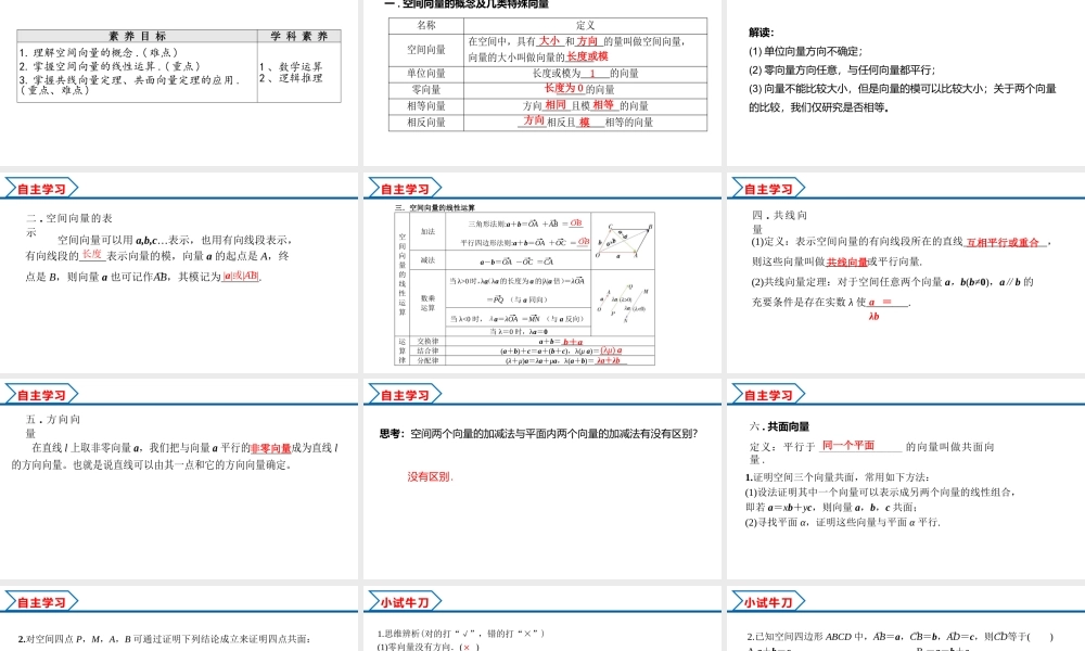 1.1.1 空间向量及其线性运算（课件）-2022-2023学年高二数学同步精品课堂（人教A版2019选择性必修第一册）.pptx