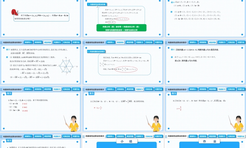 2.4.2 向量线性运算的坐标表示（课件）-【中职专用】2023-2024学年高二数学同步精品课堂（高教版2021·拓展模块一上册）.pptx