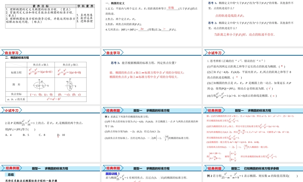 3.1.1 椭圆及其标准方程（课件）-2022-2023学年高二数学同步精品课堂（人教A版2019选择性必修第一册）.pptx