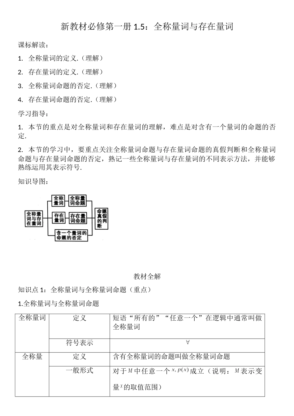 1.5全称量词与存在量词-【新教材】人教A版（2019）高中数学必修第一册讲义.doc_第1页