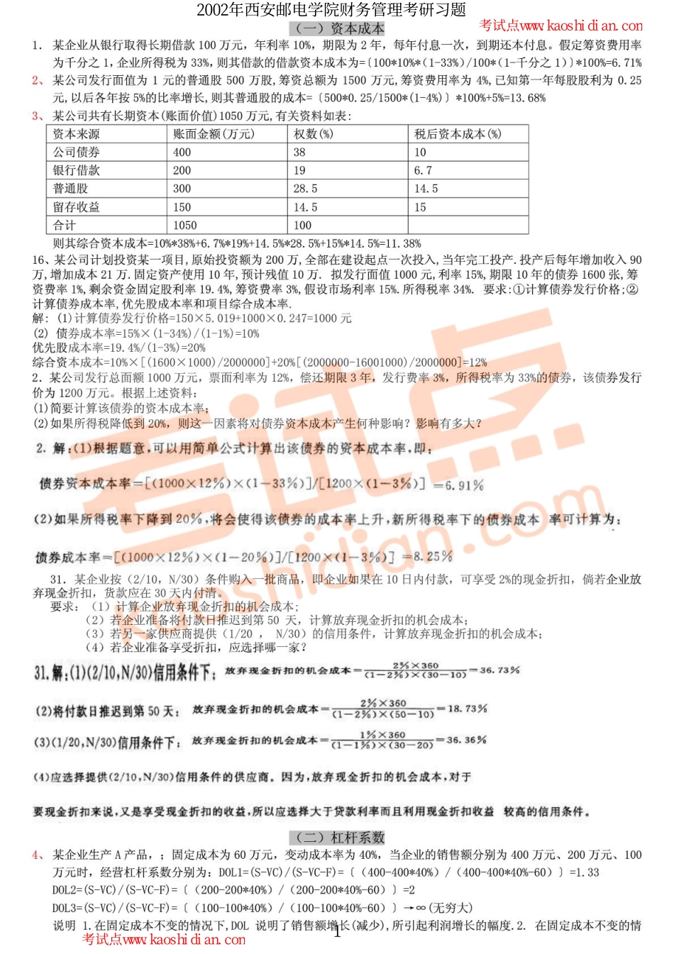 2002年西安邮电大学财务管理考研习题.pdf_第1页