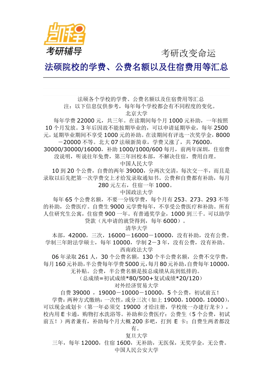 法硕院校的学费-凯程教育(1).pdf_第1页