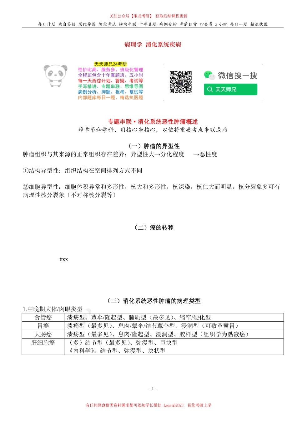填空式讲义：病理 消化道肿瘤 核心-导图-真题-串联 天天师兄24考研 冲.pdf_第1页
