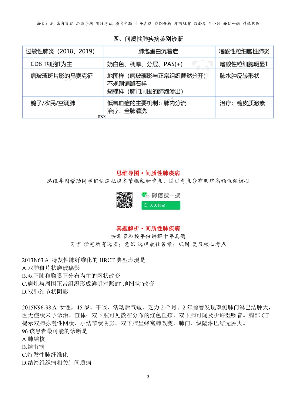 填空式讲义：内科 间质性肺疾病 核心-导图-真题-串联 天天师兄24考研 冲.pdf_第3页