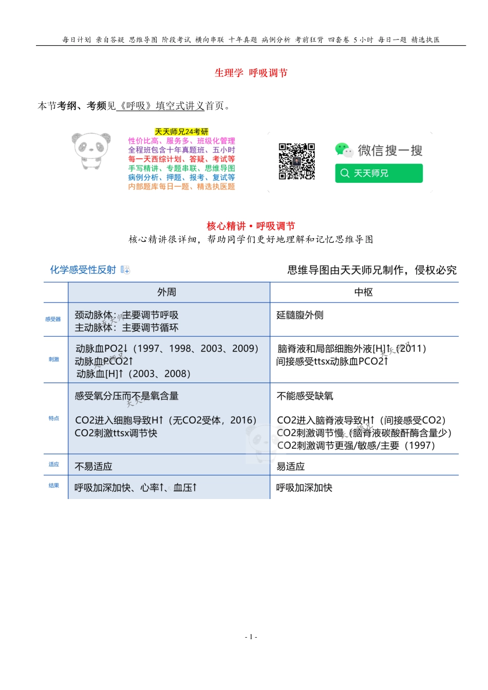 填空式讲义：生理 呼吸调节 核心-导图-真题-串联 天天师兄24考研 冲.pdf_第1页