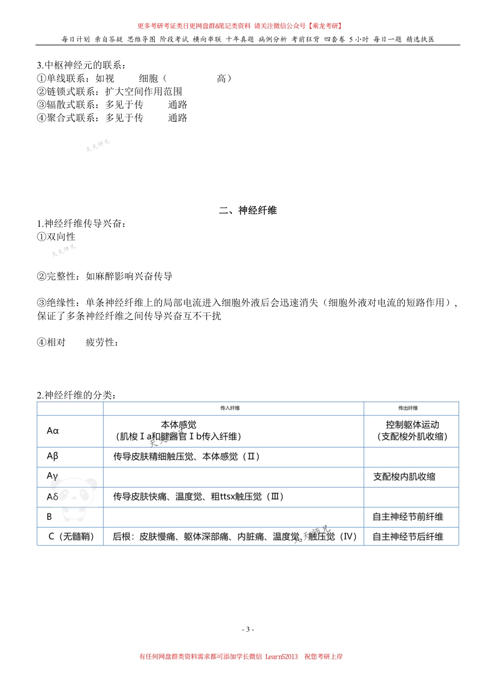 填空式讲义：生理 神经元及胶质细胞 核心-导图-真题-串联 天天师兄24考研 冲.pdf_第3页