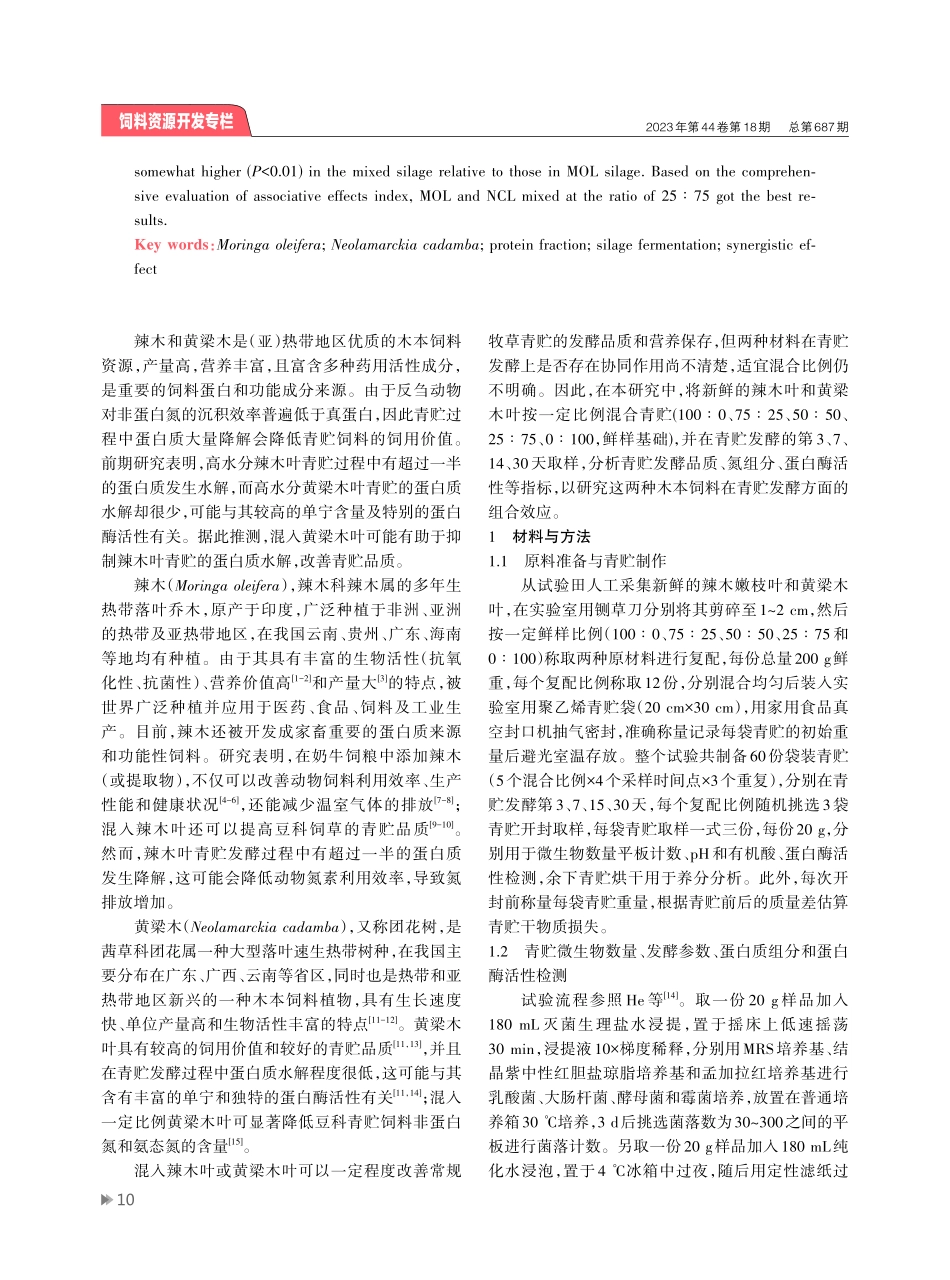 辣木叶与黄梁木叶混贮的组合效应：发酵参数和蛋白质水解.pdf_第2页