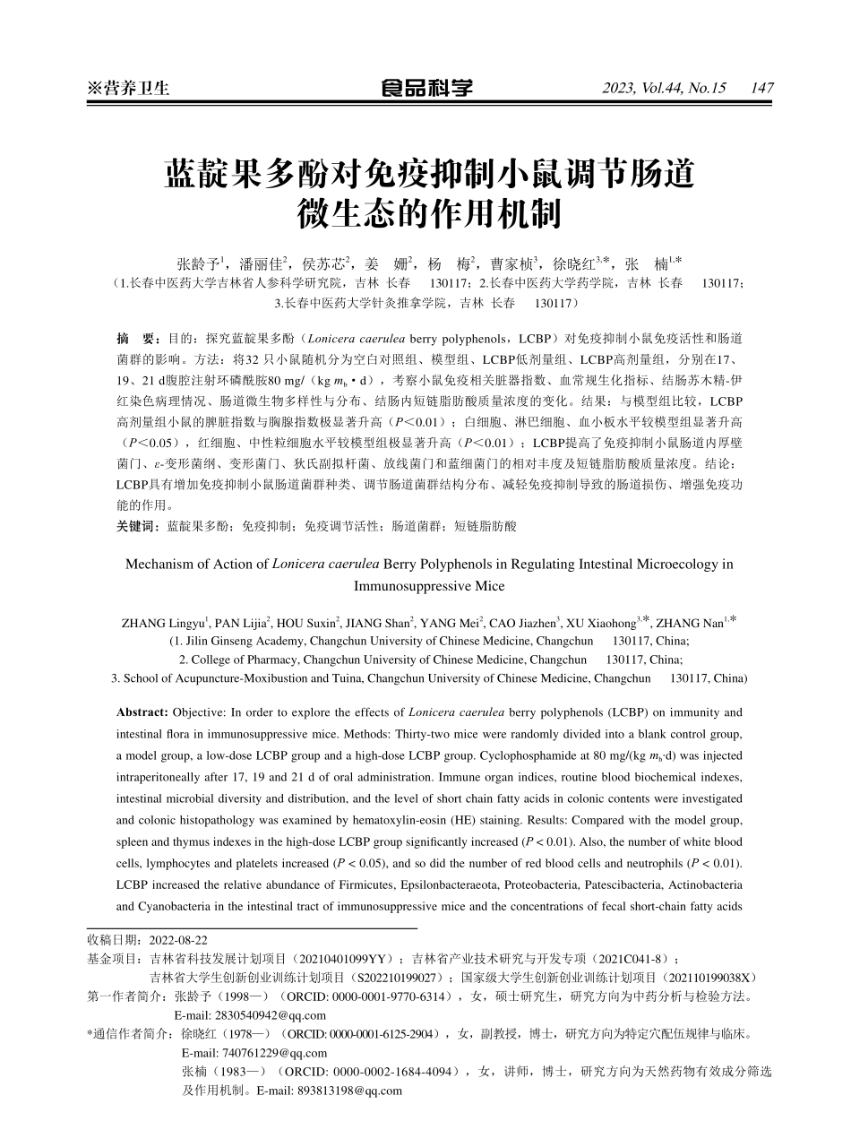蓝靛果多酚对免疫抑制小鼠调节肠道微生态的作用机制.pdf_第1页