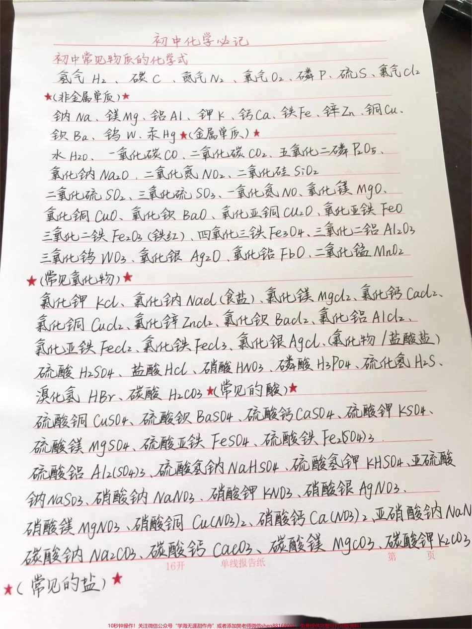 初中化学必记知识笔记两个星期背完#化学 #知识点总结 #每天学习一点点.pdf_第1页
