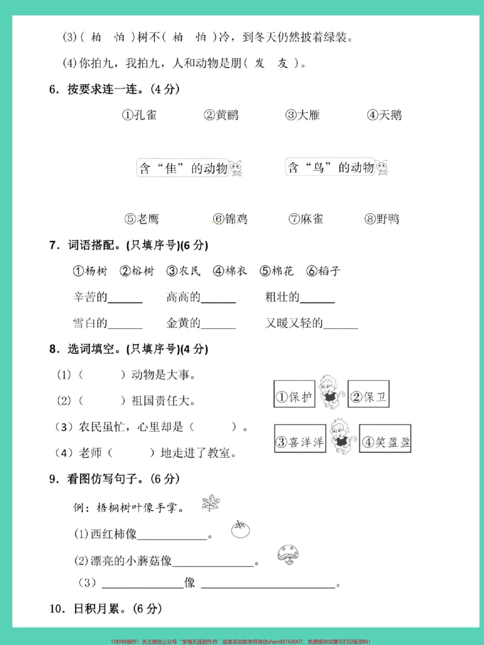 二年级上册语文第二单元检测卷#单元测试卷 #第二单元 #语文 #二年级 #二年级上册语文.pdf_第3页