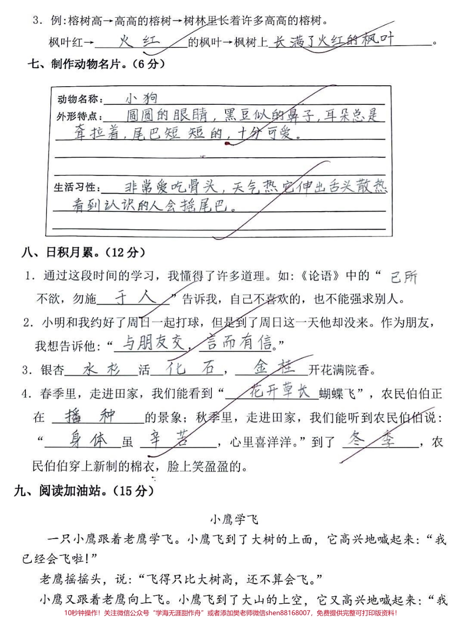 二年级上册语文第一次月考试卷#知识分享 #干货 #家长收藏孩子受益 #二年级 #创作灵感.pdf_第3页