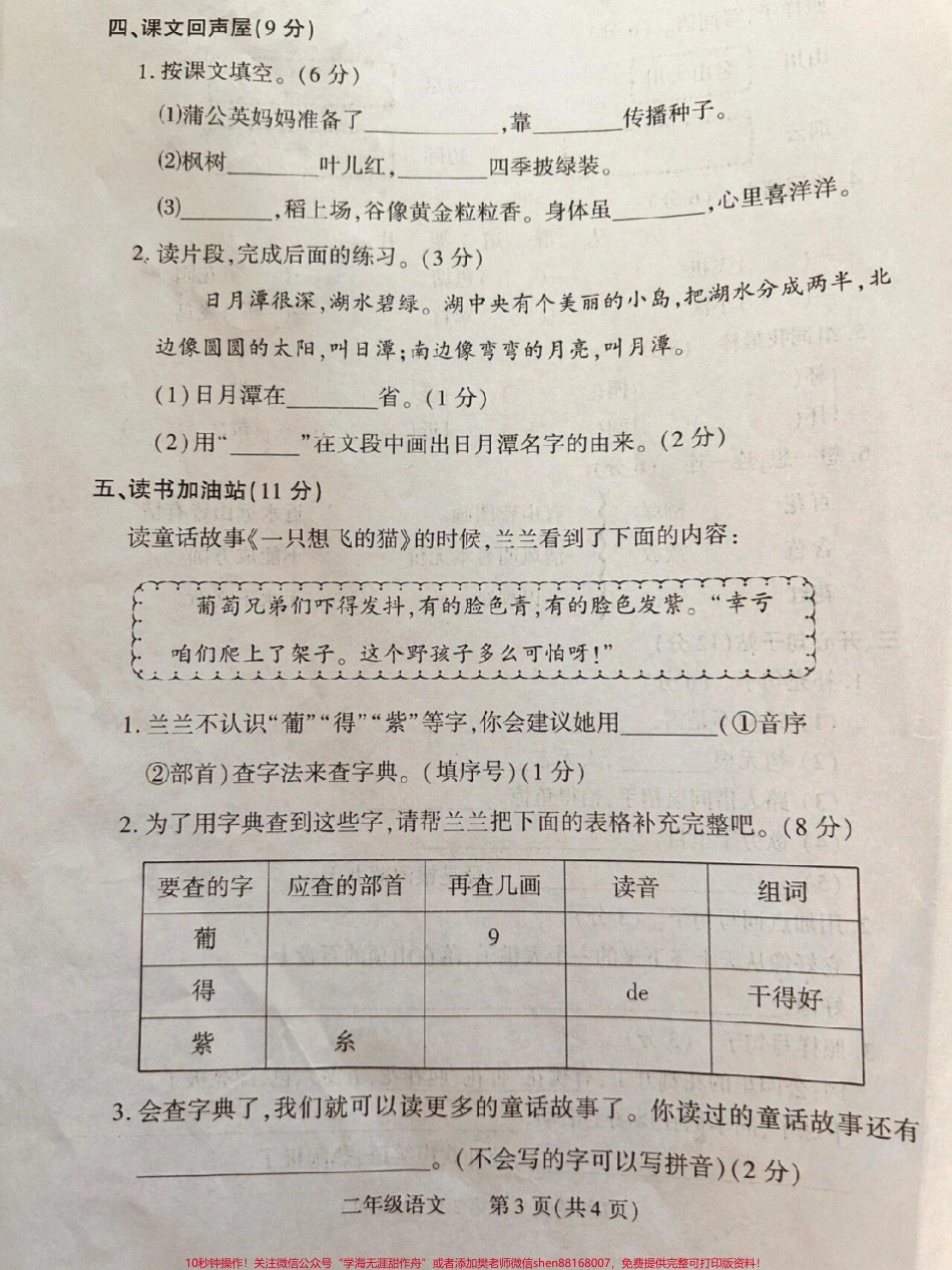 二年级上册语文期中测试卷#二年级语文 #期中测试卷 #二年级上册语文.pdf_第3页
