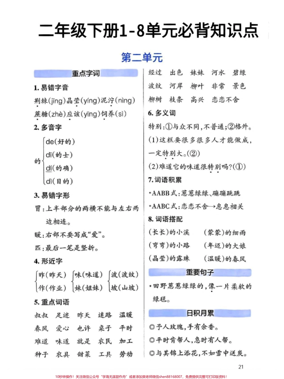 二年级下册语文1-8单元必背知识点归纳总结#教育 #知识点总结 #学习 #小学语文 #语文.pdf_第2页