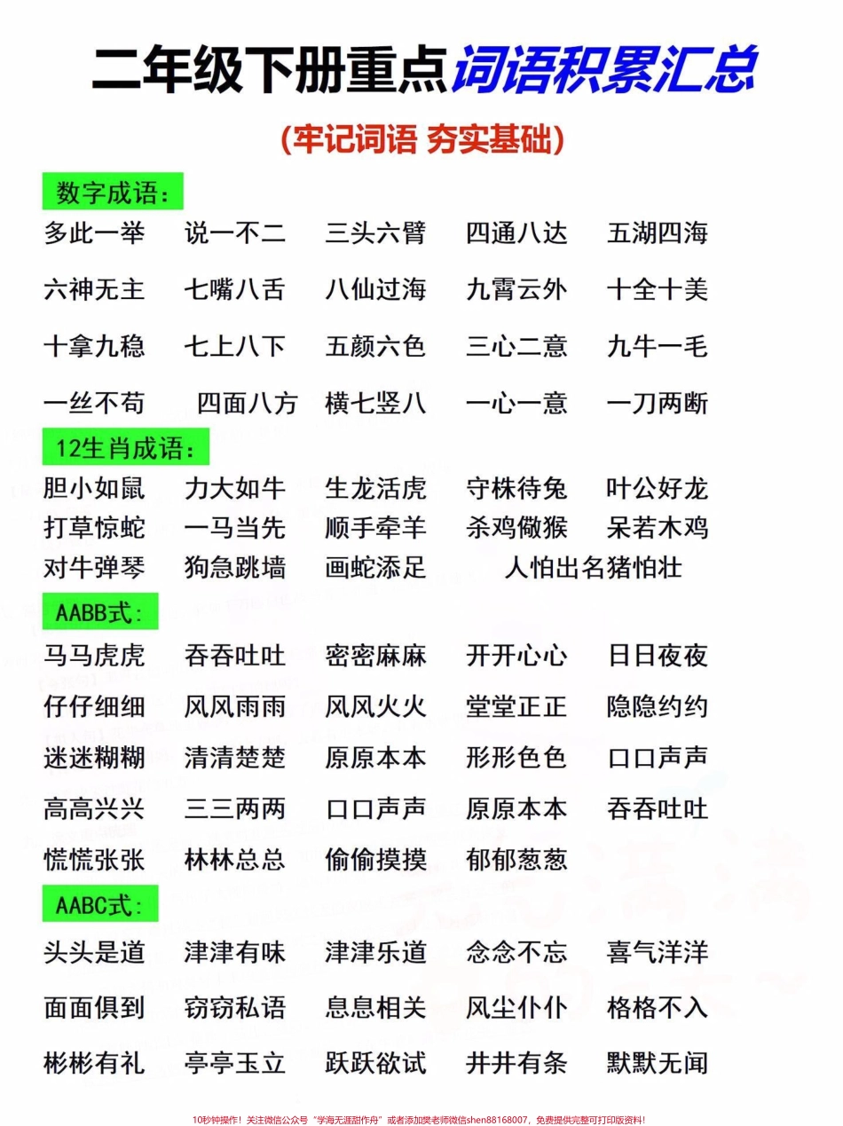 二年级下册语文词语积累大盘点#必考考点 #知识点总结 #每天学习一点点 #教育 #小学语文.pdf_第1页