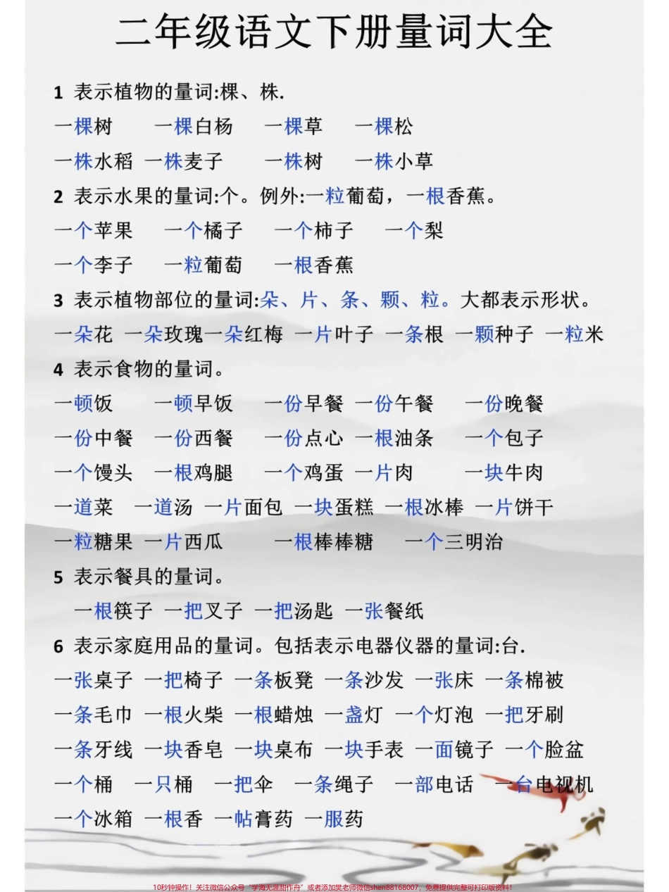 二年级语文下册量词大全#教育 #家长收藏孩子受益 #知识点总结 #小学语文 #每天学习一点点.pdf_第1页