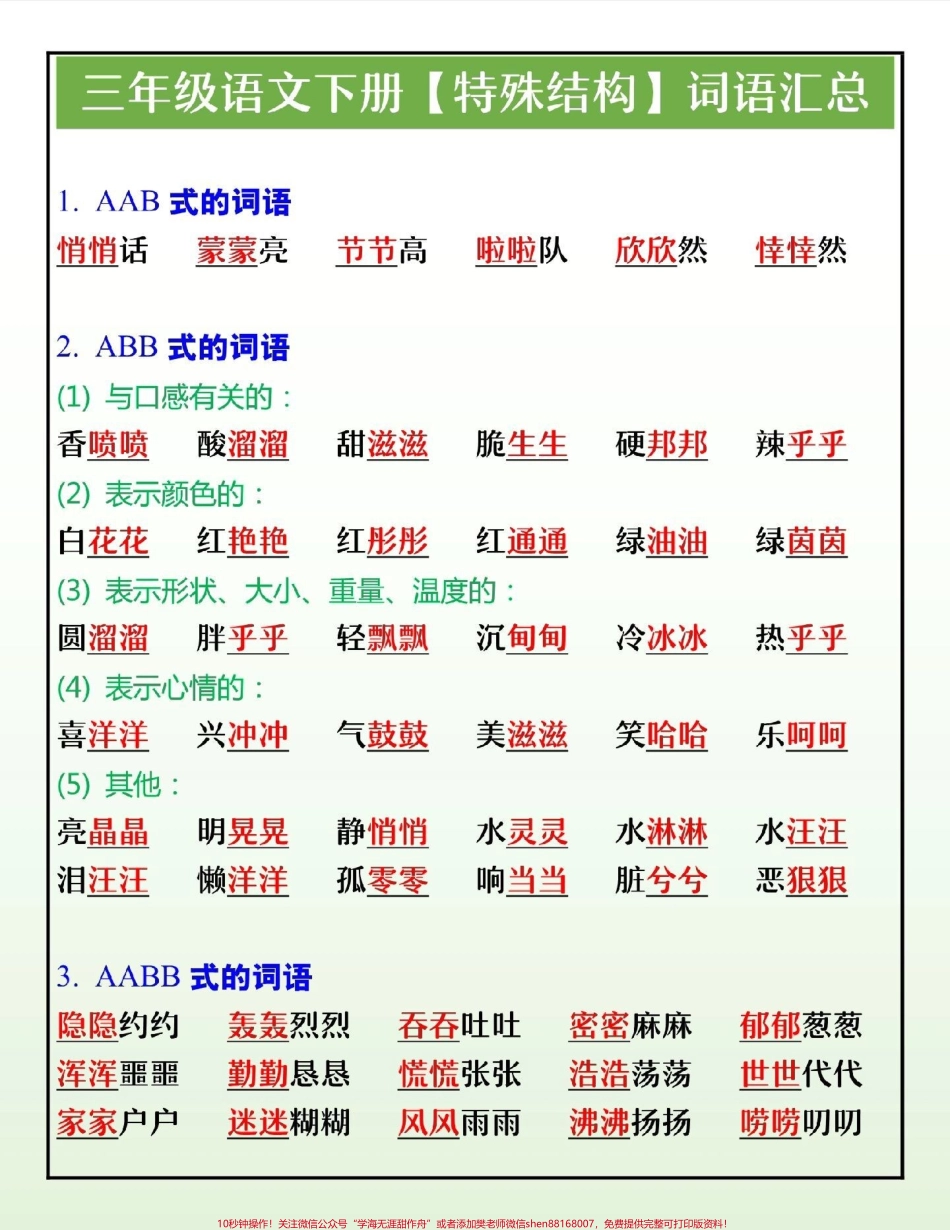 三年级下册语文特殊词语积累大盘点#小学语文 #三年级语文 #教育 #学习 #每天学习一点点.pdf_第1页