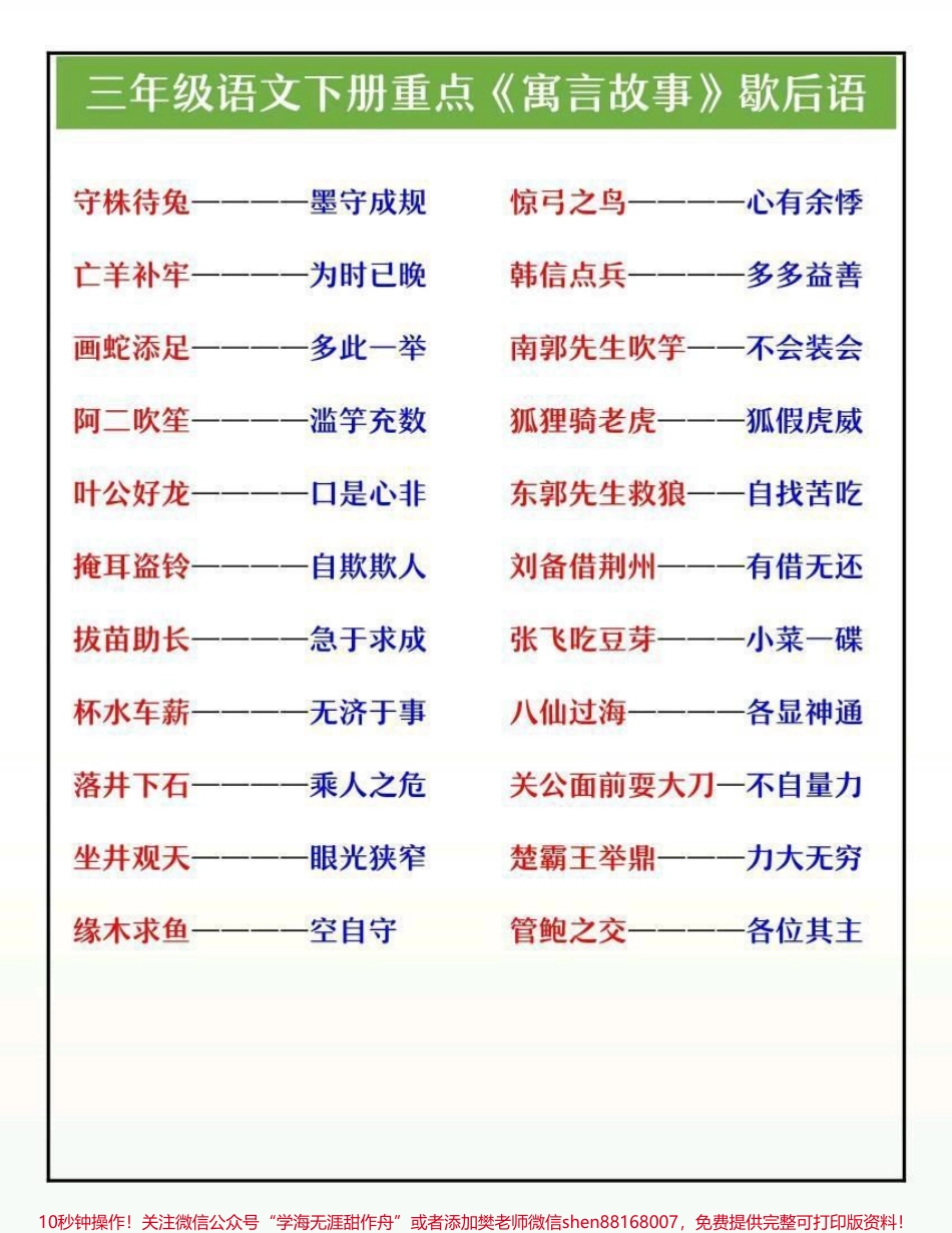 三年级下册语文重点寓言故事歇后语整理#小学语文 #三年级语文 #语文 #每天学习一点点 #学习.pdf_第1页