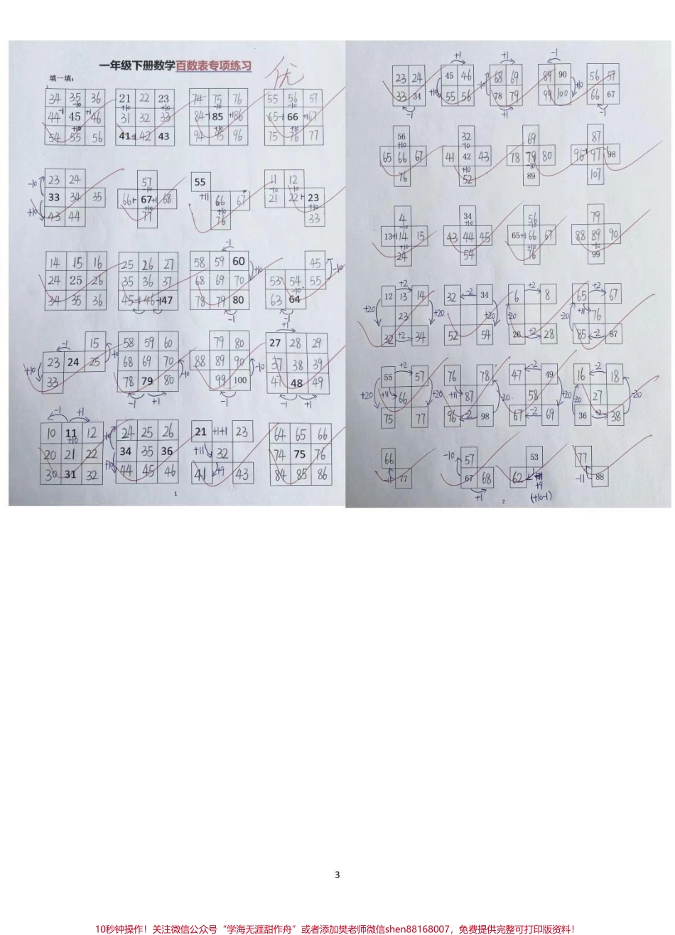 一年级下册百数表专项练习#一年级 #数学 #学习 #百数表 #百数表专项练习.pdf_第3页