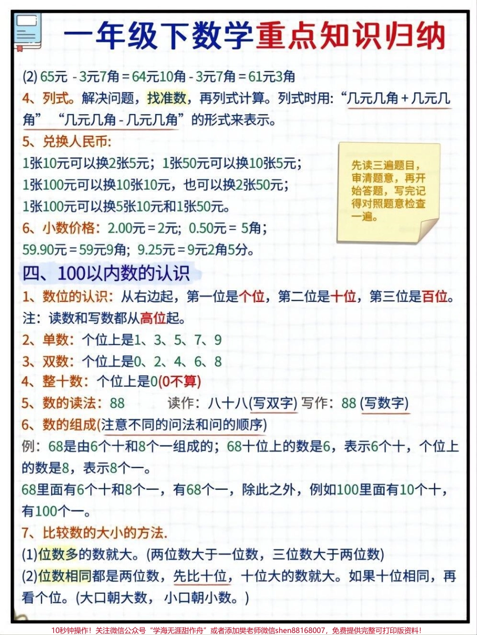 一年级下册数学重点知识点归纳#家长收藏孩子受益 #每天学习一点点 #教育 #学习 #知识点总结.pdf_第2页