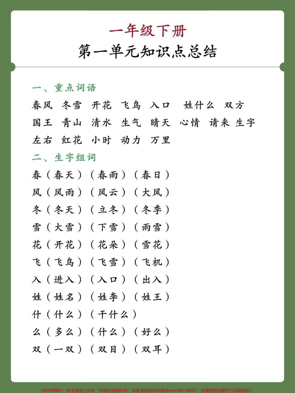一年级下册语文第一单元知识点总结#学习 #教育 #每天学习一点点 #小学语文 #语文.pdf_第1页