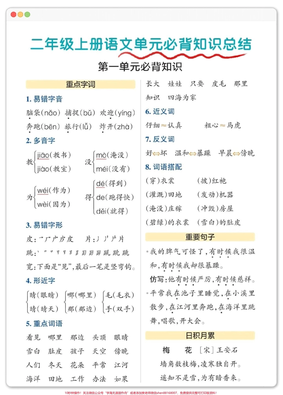 一升二1-8单元语文知识点考点汇总#暑假预习 #一升二 #语文 #知识点总结 #每天跟我涨知识.pdf_第2页