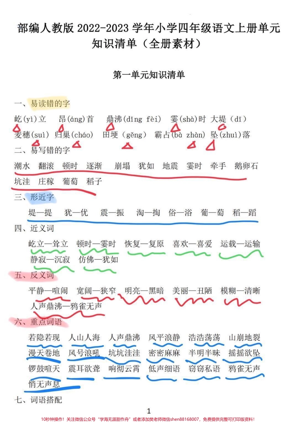 总复习！四年级语文上册1-8单元重点知识四年级语文上册1-8单元知识清单重点哦有完整电子版26页打印出来复习吧！#四年级语文上册 #语文考点 #小学语文 #知识点总结 #期末复习.pdf_第1页