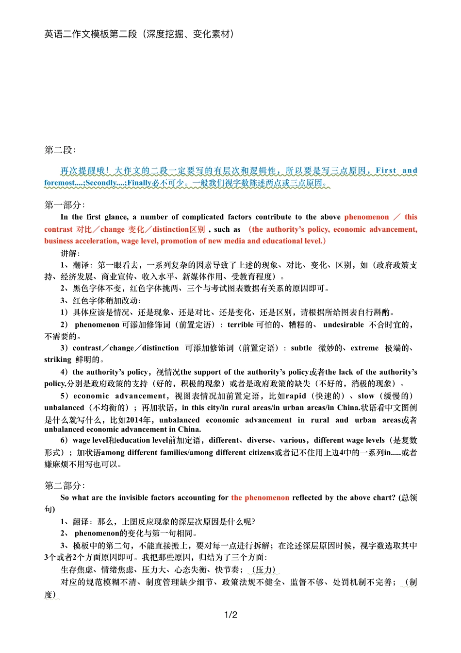 英语二作文模板第二段（深度挖掘、变化素材）【微信公众号：一烫】免费分享.pdf_第1页