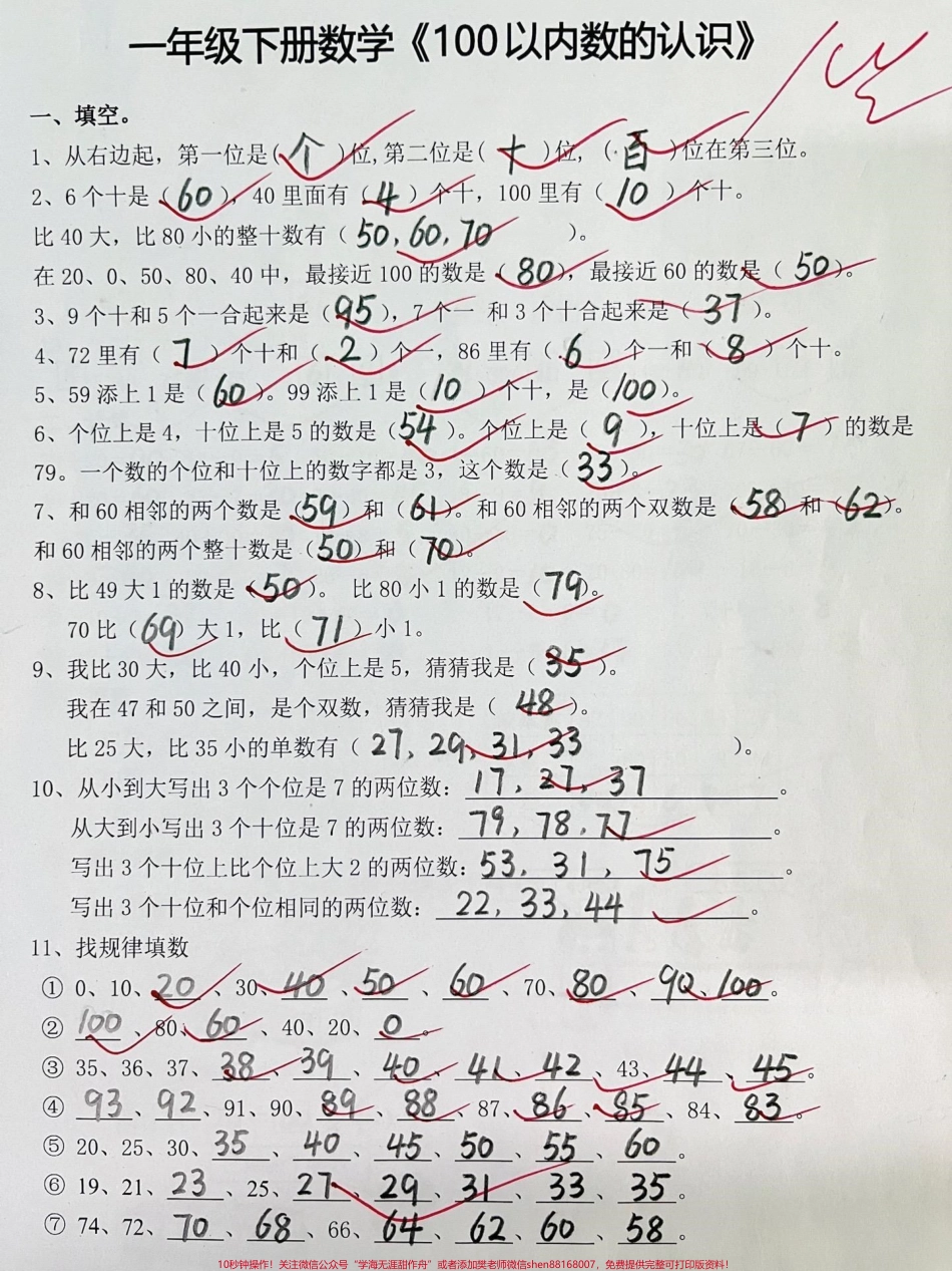 一年级下册数学第四单元100以内数的认识#一年级 #知识分享 #一年级数学 #必考考点 #学霸秘籍.pdf_第1页